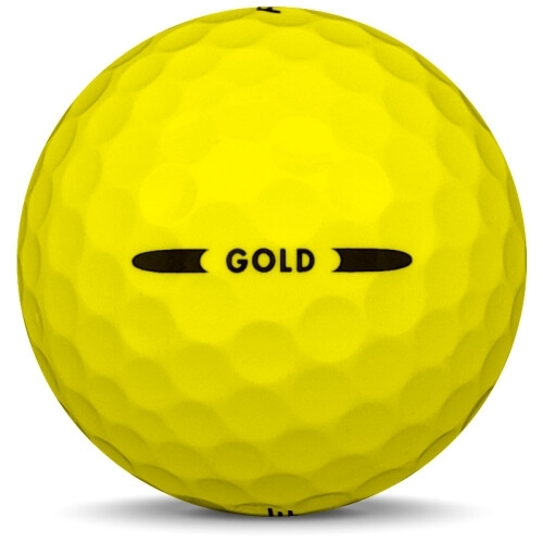 Golfboll av modellen Pinnacle Gold i gul färg från sidan